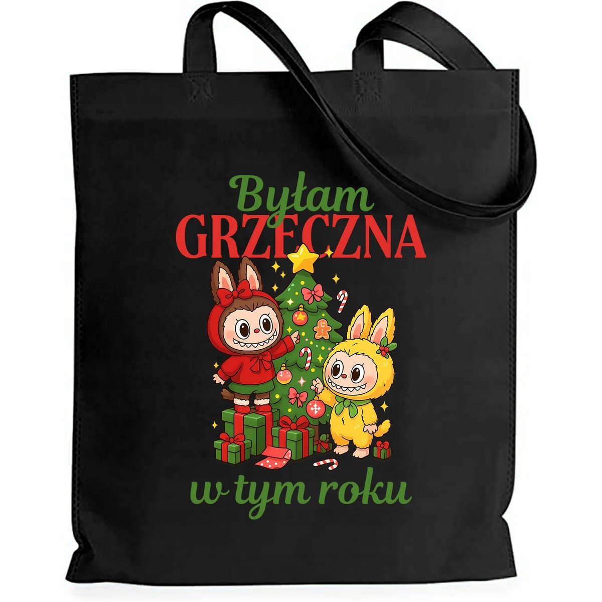 Torba EKO Czarna Shopper BYŁAM GRZECZNA Prezent Na Święta Mikołajki Wzory