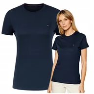 Koszulki i topy damskie - Koszulka Damska Granatowa Tommy Hilfiger Bawełniana Elegancka Ładna r.S - miniaturka - grafika 1