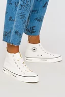 Trampki damskie - Kremowe trampki wysokie na platformie sznurowane Casu 1/4/21/W - miniaturka - grafika 1