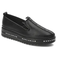 Półbuty damskie - Czarne Półbuty S.Barski Wygodne Płaskie Obuwie Damskie - miniaturka - grafika 1