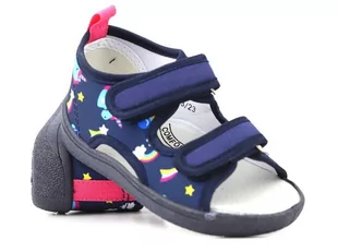 Sandałki dziecięce na rzepy - American Club TEN 103/23, granatowe - AMERICAN CLUB - Buty dla dziewczynek - miniaturka - grafika 1