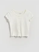 Koszulki dla dziewczynek - Reserved - T-shirt z guzikami - złamana biel - miniaturka - grafika 1
