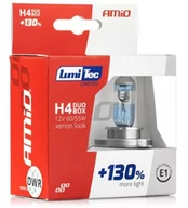 Żarówki samochodowe - AMIO Żarówki halogenowe Amio LumiTec Limited H4 12V 60/55W +130% więcej światła do 40 metrów dłuższa wiązka xenon look 4300K) S32-9129 - miniaturka - grafika 1