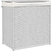 Kosze na bieliznę - vidaXL Kosz na pranie z 2 przegrodami Biały 53x35x57 cm Poli rattan - miniaturka - grafika 1