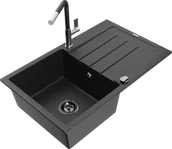 Zlewozmywaki z baterią - Mexen Bruno zlewozmywak granitowy 1-komorowy z ociekaczem i baterią kuchenną Flora, czarny/srebrny metalik - 6513-73-670401-07-B - miniaturka - grafika 1