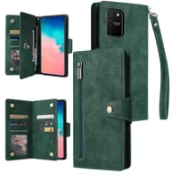 Etui i futerały do telefonów - Dla Samsung Galaxy S10 Lite 2020 Rivet Buckle 9 kart Trzy składane skórzane etui na telefon Zielony - miniaturka - grafika 1