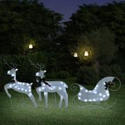Ozdoby bożonarodzeniowe - vidaXL Renifery z saniami, dekoracja do ogrodu, 60 diod LED, białe - miniaturka - grafika 1