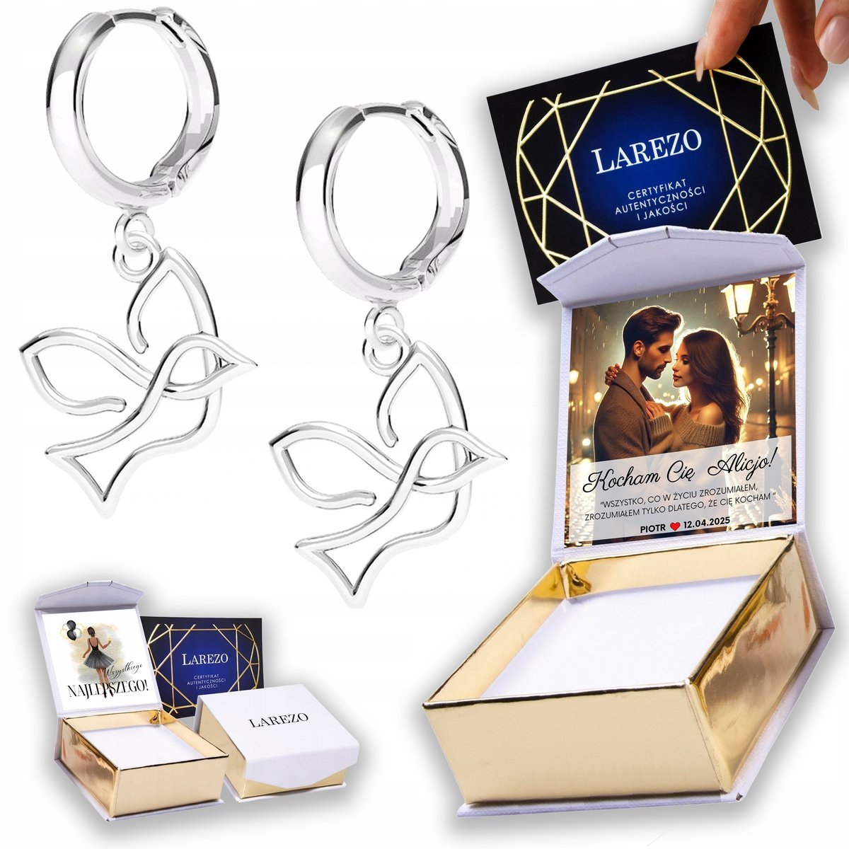 Kolczyki Srebrne 925 z Ptaszkiem Ażurowy Ptak Ptaszek Ptaki NADRUK