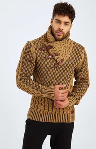 Leif Nelson sweter męski z kołnierzem szalowym z grubej dzianiny z kołnierzem szalowym LN-5255, brązowo-czarny / XXL - Swetry męskie - miniaturka - grafika 1