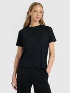 Koszulki i topy damskie - 4F T-shirt z prążkowanej dzianiny z modalem damski - czarny XS - miniaturka - grafika 1