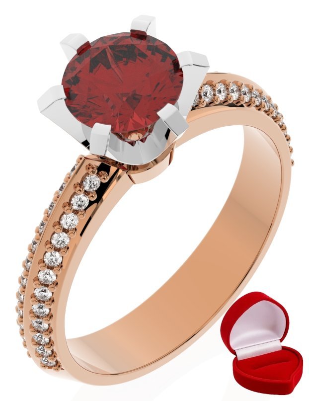 ZŁOTY PIERŚCIONEK ZARĘCZYNOWY 585 14k RUBIN 1 ct RÓŻOWE ZŁOTO R12