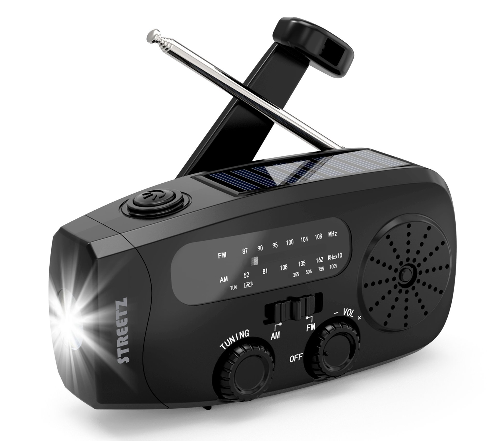 Streetz S80 Crank Radio, solar panel, black