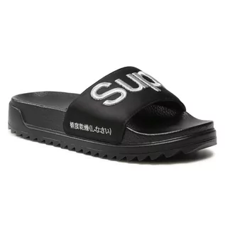 Klapki i japonki damskie - Klapki SUPERDRY - Satin Platform Slide WF310126A Black/Optic 33B - grafika 1