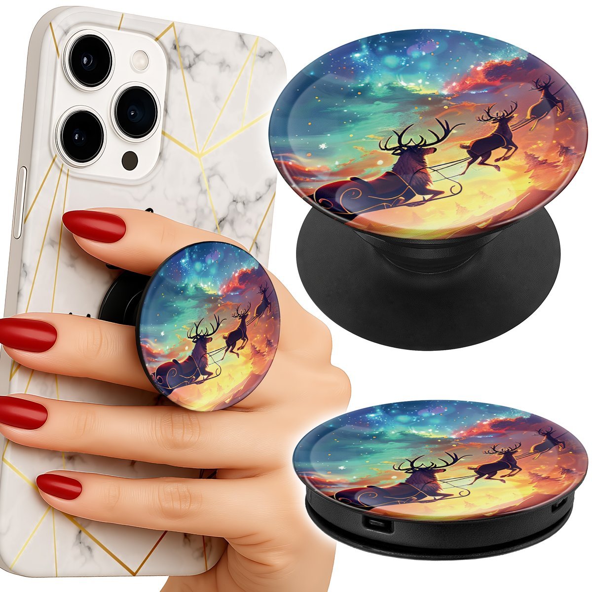Uchwyt do telefonu Popsocket na palce/stojak ŚWIĄTECZNE WZORY RENIFERY