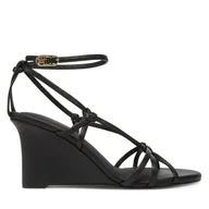 Sandały damskie - Sandały Tommy Hilfiger Leather Knots Wedge Sandal FW0FW08417 Czarny - miniaturka - grafika 1