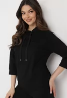 Bluzy damskie - Czarna Bluza z Rękawami 3/4 Ozdobiona Sznurkami i Cyrkoniami Rowale - miniaturka - grafika 1