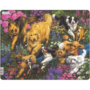 Larsen Puzzles Dogs in a field with flowers - Puzzle - miniaturka - grafika 1