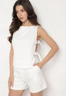 Bluzki damskie - Biała Bluzka z Wiskozą i Wiązaniem po Bokach Savienne - miniaturka - grafika 1