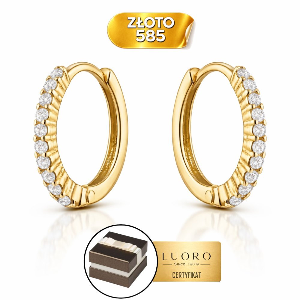KOLCZYKI ZŁOTE 585 14K KÓŁECZKA Z CYRKONIAMI KREOL ŻÓŁTE 14 MM