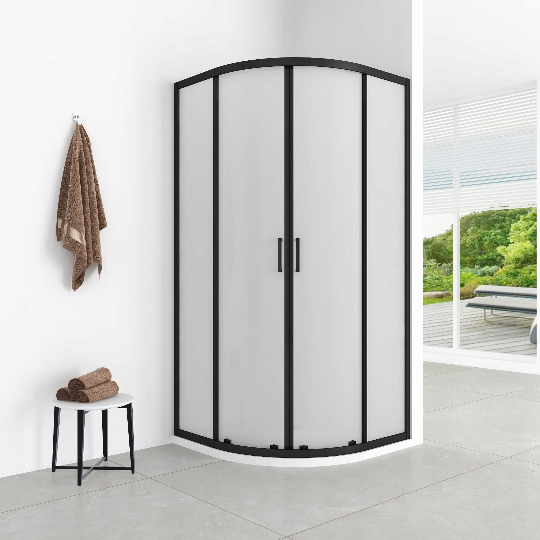 Aptel AQ.100-501108 / AQUAFORM / AZUL / KABINA PÓŁOKRĄGŁA 90/185 BLACK MATT, SZKŁO MROŻONE FABRIC 5MM EASY CLEAN /