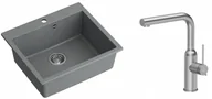 Zlewozmywaki z baterią - Quadron Zlewozmywak granitowy jednokomorowy 57*50*22 cm MORGAN 110 SILVER STONE ze stalowym odpływem z baterią ANGELINA Q LINE z wyciąganą wylewką kolor stal szczotkowana - miniaturka - grafika 1