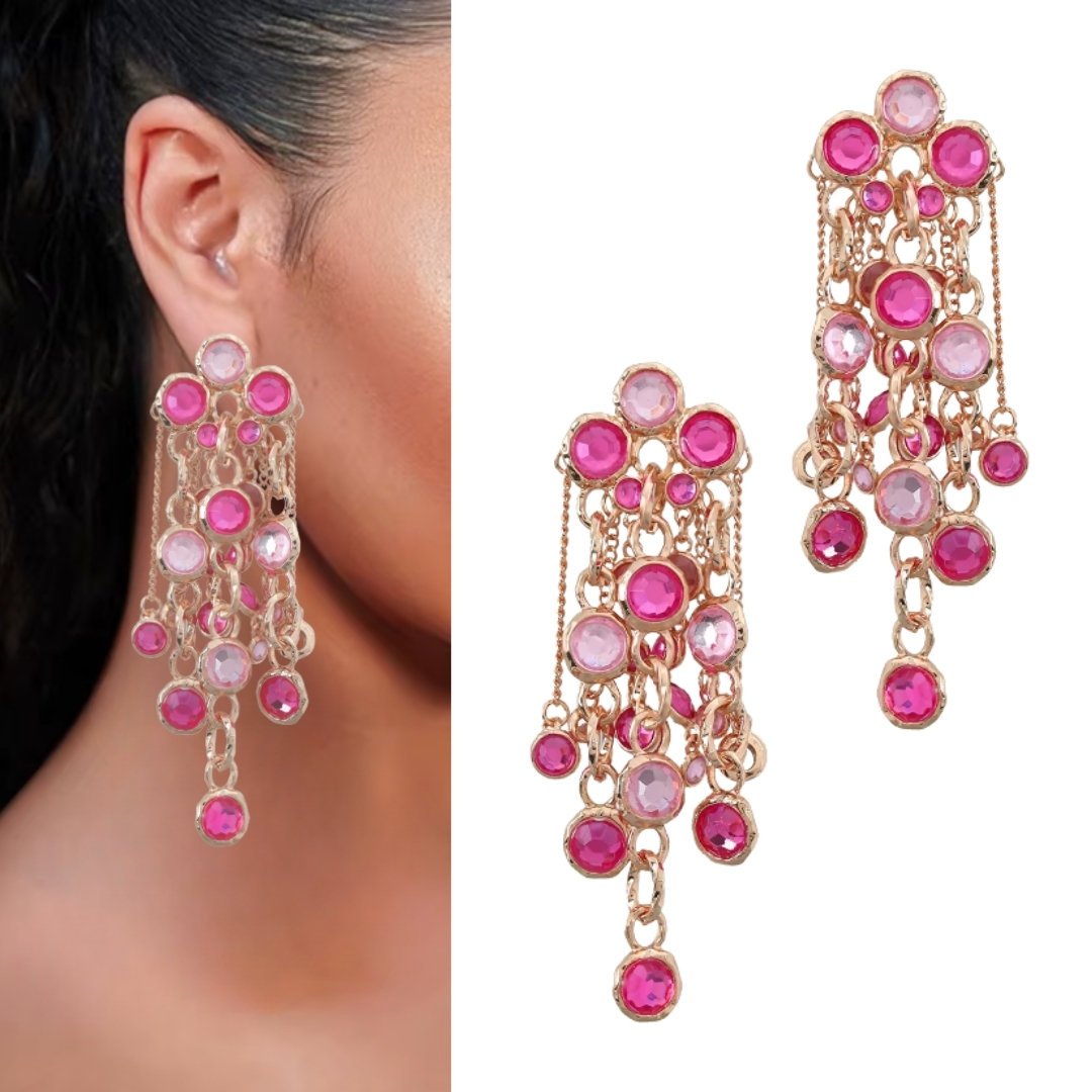 Złote jasno różowe kółka cyrkonie ELEGANCKIE kolczyki na sztyft pastele