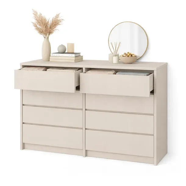 Komoda 8 Szuflad Kaszmir 120cm Pojemna Szafka do Sypialni Nowoczesny Design