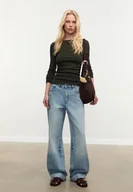 Bluzki damskie - Stradivarius Bluzka z długim rękawem i marszczeniami XS - miniaturka - grafika 1