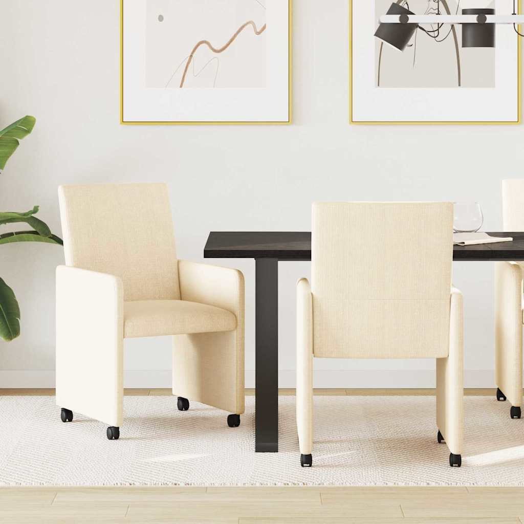 vidaXL Krzesła stołowe z kółkami 2 pcs Kremowy 57 x 66 x 94 cm