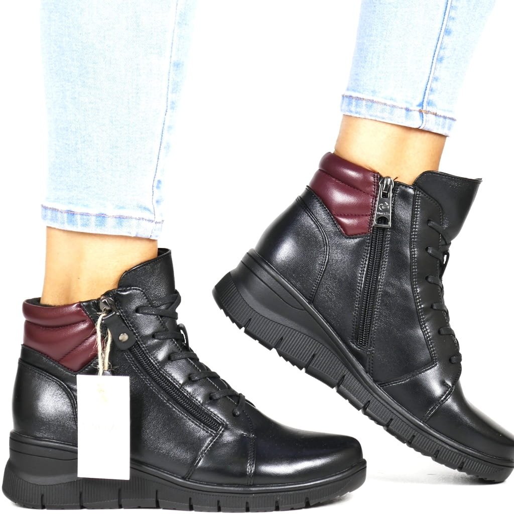 Damskie Botki Skórzane na Koturnie Vinceza 39963 Czarne