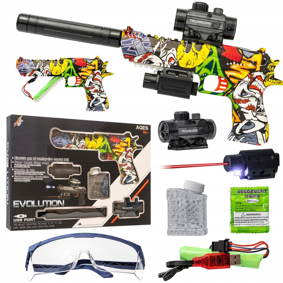 Pistolet Bezpieczny Automatyczny Na Kulki Żelowe Duży Zestaw Dla Dziecka
