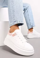 Sneakersy damskie - Biało-Różowe Sneakersy przed Kostkę na Platformie Phani - miniaturka - grafika 1