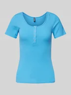 Koszulki i topy damskie - T-shirt o kroju slim fit z mieszanki bawełny z krótką listwą z zatrzaskami model ‘KITTE’ - miniaturka - grafika 1