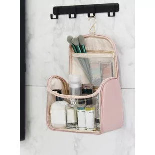 Kosmetyczka rozkładana elegancka kuferek pudrowy róż KS85 - Kosmetyczki, organizery i kuferki - miniaturka - grafika 2