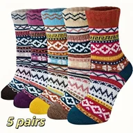 Inne - TEMU 5/3 Pary Unisex Wełniane Skarpety Rurkowe - Średnio Łydkowe Ciepłe Dzianiny z Wzorem w Paski, Możliwość Prania Ręcznego, na Jesień i Zimę, - miniaturka - grafika 1