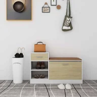 Szafki na buty - vidaXL Ławka na buty biała i dąb sonoma 94,5x31x57 cm materiał drewnopochodny - Stojak na buty - Półki na buty - Ławka na buty - Ławki na buty - miniaturka - grafika 1