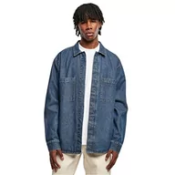 Koszule męskie - Urban Classics Oversized Denim Pocket Shirt męska koszula z długim rękawem niebieska Basics, Mid Indigo Washed, 4XL - miniaturka - grafika 1