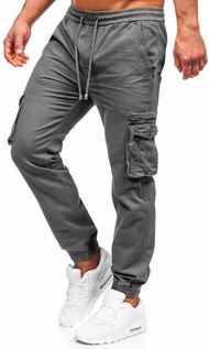 Spodnie męskie - Grafitowe spodnie joggery bojówki męskie Denley MP0181G - grafika 1