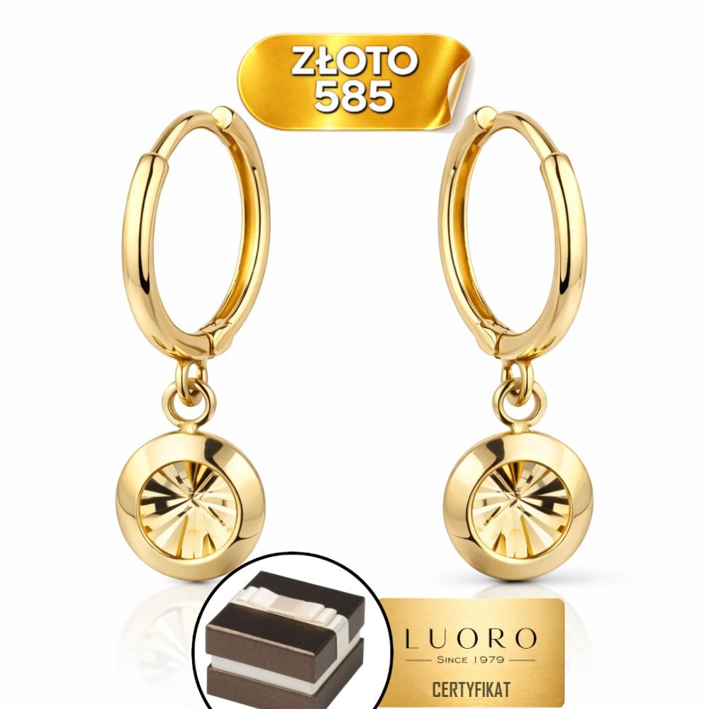 KOLCZYKI ZŁOTE 585 14K KÓŁKO DIAMENTOWANE 20 MM KREOL ELEGANCKIE