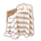 Koce - Puszysty i miękki koc w pasy beżowo-białe, Gala, rozmiar 160x200 cm - miniaturka - grafika 1