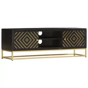 vidaXL Szafka pod TV, czarno-złota, 120x30x40 cm, lite drewno mango - Szafki RTV - miniaturka - grafika 1