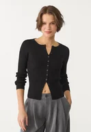 Swetry damskie - Stradivarius Prążkowany kardigan z guzikami Czarny M - miniaturka - grafika 1