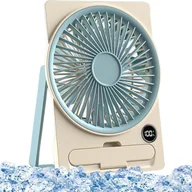 Wentylatory - Wentylator biurkowy z ładowaniem USB i wyświetlaczem LCD, ultracienka konstrukcja, idealny na kemping, w podróż i do użytku w pomieszczeniach, niebie - miniaturka - grafika 1