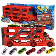 Samochody i pojazdy dla dzieci - Tir Laweta + 6 Resoraki Autka Wyrzutnia Ciężarówka Zjeżdżalnia - miniaturka - grafika 1