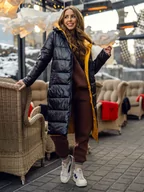 Kurtki damskie - Czarna długa pikowana kurtka damska zimowa z kapturem Denley J9063A - miniaturka - grafika 1