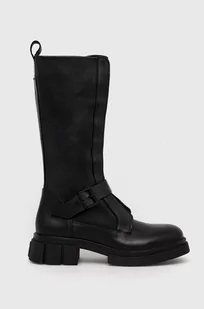 Tommy Hilfiger kozaki skórzane COOL MONOCHROMATIC BIKERBOOT damskie kolor czarny na płaskim obcasie FW0FW07338 - Kozaki damskie - miniaturka - grafika 1