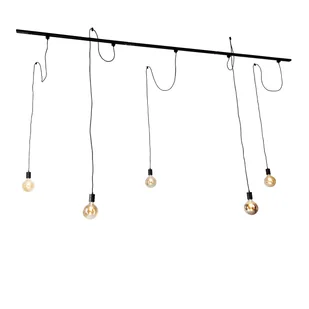 QAZQA Nowoczesny 1-fazowy system szynowy z 5 lampami wiszącymi w kolorze czarnym - Cavalux - Lampy sufitowe - miniaturka - grafika 1