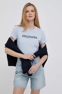 Koszulki sportowe damskie - Tommy Hilfiger t-shirt bawełniany kolor niebieski - grafika 1