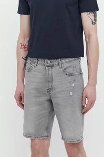 Spodenki męskie - Superdry szorty jeansowe męskie kolor szary - grafika 1