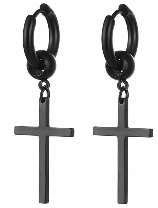 Kolczyki Do Uszu HUGGIE Krzyż Krzyżyk z Kuleczką STAL Gothic Punk Rock